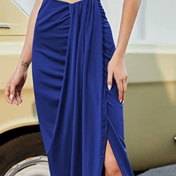 Women's Casual Sleeveless Summer Two Piece Outfits Crop Top and Side Split Drape - Picture 3 of 4